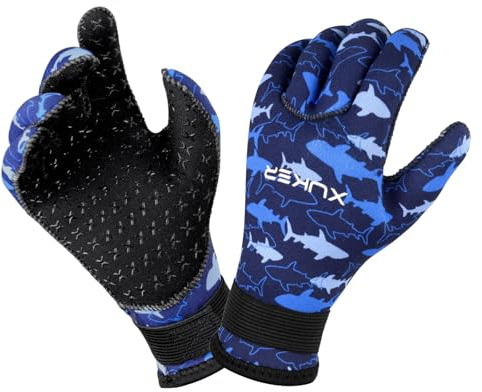 XUKER Kids 3mm Neoprene Wetsuit Gloves - Thermal Warmth for Diving, Scuba, Snorkeling, Kayaking & Swimming - Youth Water Sports Gloves(Blue, S)