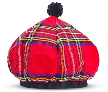 Hamilton Kilts Boina Escocesa, Gorro escocés Tammie, Gorro escocés de tartán acrílico con pompón, Royal Stewart