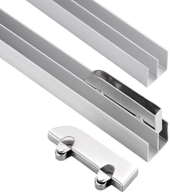 Premium skjutdörrsystem i aluminiumlegering med dubbelspår for 3-5 mm glas- och träpaneler - med remskivor av rostfritt stål(120cm)