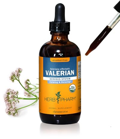 Herb Pharm Valerian Alcohol-Free Extract: Organic Liquid Glycerite for Sleep & Relaxation, Calming Nighttime Sleep Support Supplement for Adults, Sugar-Free, Up to 24 Week Supply, 4 oz