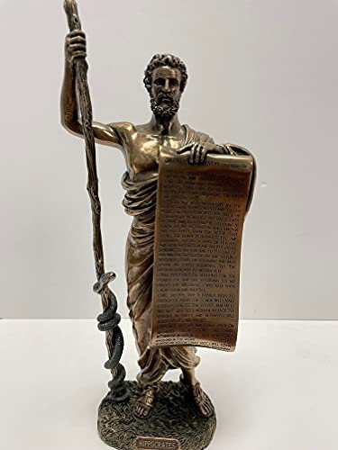 Ancient Greek Figure Hippocrates of Cos with Hippocratic Oath Cold Cast Bronze Statue