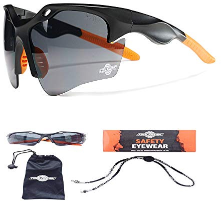 ToolFreak Finisher Work & Sports Safety Glasses, Sunglasses with Impact & UV Protection, Dark Smoke Lenses