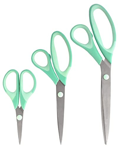 BambooMN Titanium Softgrip Scissors Set for Sewing, Arts, Crafts, Office - 1 set of 3 - Mint Green