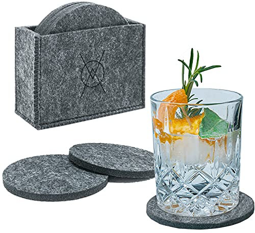 VOCATOS Filzuntersetzter mit Aufbewahrungshülle (8 Stück) - dunkelgrau - Untersetzer für Flecken-, Kratzer- & Hitzeschutz - Runde Glasuntersetzer - Tischuntersetzer