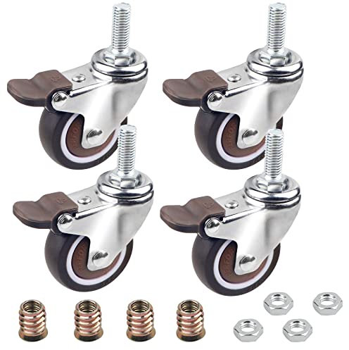 DBREAKS 4 Pcs Transportrollen 32MM, Schwenkrolle mit Bremse aus TPE, M6x15mm mit Gewinde, Lenkrolle mit Gewindezapfen, Möbelrolle, Bremsrolle, Kapazität 64KG insgesamt, Gummirolle für kleine Gerät