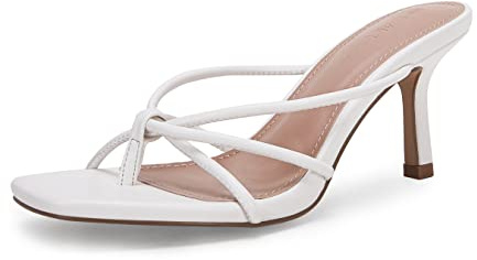 LAICIGO Women's Square Open Toe Mule Heeled Sandals Stiletto Kitten Heel Thong Knot Slip On Backless Leather Slides