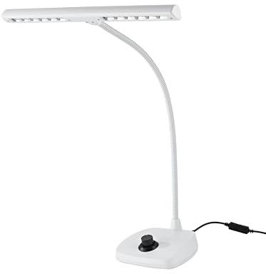 K&M 12298 LED-Pianoleuchte Weiß - 30 cm Lampenschirm - 12 dimmbare LEDs - mit Schwanenhals, 2500 Lux Helligkeit