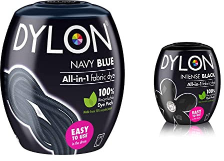 DYLON Washing Machine Fabric Dye Pod for Clothes & Soft Furnishings, 350g – Navy Blue & DYLON Washing Machine Fabric Dye Pod for Clothes & Soft Furnishings, Intense Black, 350g (Pack of 1)