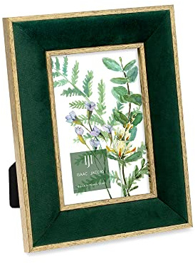Isaac Jacobs - Cornice portafoto in velluto verde con doppio bordo in oro metallizzato, orizzontale e verticale, per tavolo e parete, per casa e ufficio (4x6, verde con oro)