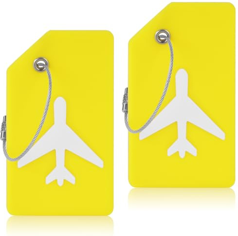 Flintronic 2 Piezas Etiquetas de Equipaje, Etiquetas de Maleta de Silicona Suave de Color Brillante con Cable de Acero y Tarjeta de Identificación con Nombre, para Viajes, Equipaje Facturado