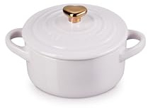 Le Creuset stengods mini rund kokotte, 8 oz, schalottenlök med guldhjärtknopp