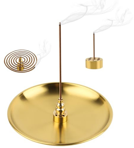 UKOFEW 3-in-1 Räucherstäbchenhalter,14cm Messing-Räucherstäbchenbrenner,Räucherstäbchen Halter für Deko Wohnzimmer und Yoga Zubehör
