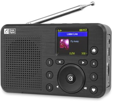 Ocean Digital WR-18 Handheld Portable Internet Radio, FM, Bluetooth Speaker, Micro SD, Rechargeable, 5 Preset Buttons, Dimmer, Auto-Off Timer, Color Display
