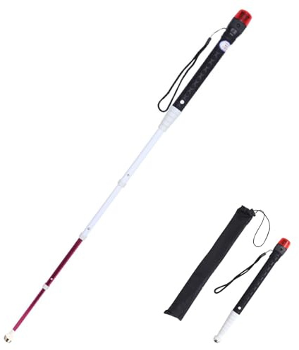 Canne télescopique pour aveugle Flash - Canne télescopique réfléchissante pour aveugle malvoyant, avertissement lumineux sonore rouge + embout de béquille en option(A,118cm/46.5in)