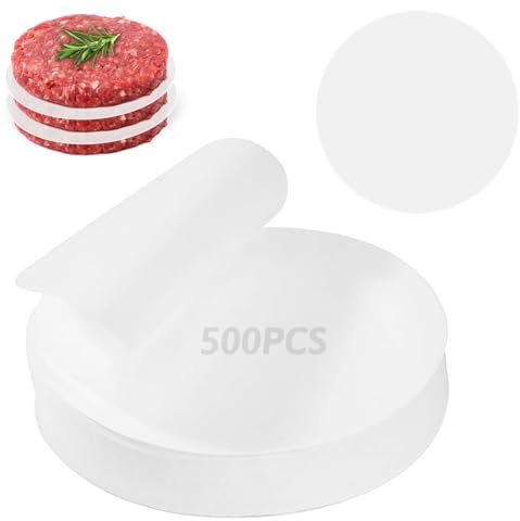 Lot de 500 Papiers Steak Haché, Round Feuilles Papier Antiadhésive 11cm Burger Papier Cuisson Pergament Papier pour Hamburgers Fricadelles Boulettes Pain de Viande Pâtisseries
