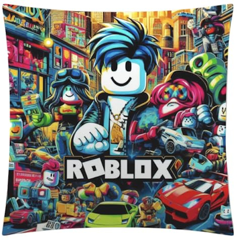 The Beach Stop Fun Video Game Character Accent Ro-blox Cushion Cover | Pop Art Home Decor | Gift Idea for Men Women Boys Girls | 45x45cm 18x18” | Ro-blox