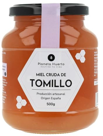 PLANETA HUERTO | Miel Cruda de Tomillo 500 gr Artesanal 100% Natural de Origen España - Miel Cruda Sin Filtrar ni Pasteurizar, Alta Concentración de Néctar de Tomillo para una Nutrición Saludable