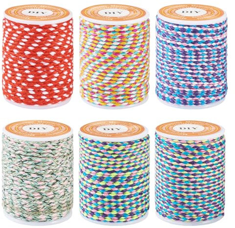 Sparkeads Cordoncino in cotone intrecciato colorato da 1,5 mm, 24m, filo per macramè, 4 strati, per collane, arazzi da parete, lavori a maglia, grucce per piante, bracciali, gioielli e decorazioni