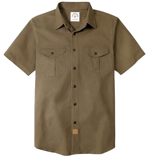 Dubinik® Camisas Hombre Manga Corta Elasticidad Regular Fit Trabajo Casual 2 Bolsillos Botón Algodón Caqui Oscuro M