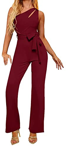 Yekdmxop Chándal elegante para mujer - Mono largo de pierna ancha - Conjunto de mujer - Espalda desnuda - Moderno pantalón de un solo hombro - Color liso - Vestidos de noche completos sin mangas -