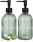 2 Pcs Glass Soap Dispenser with Pump, 13.5 Oz/400 ml Clear Liquid Dispenser, BPA Free Refillable Green Bottle Non-slip for Shampoo, Shower Gel in Bathroom, Countertop, Kitchen, Laundry Room, Hotel