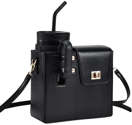 KzRUeb Sac de Rangement Portable à bandoulière avec Porte-Bouteille d'eau pour Femme avec Poche pour Bouteille d'eau Compatible avec la Plupart des Bouteilles d'eau Sac de Transport d'extérieur, Noir