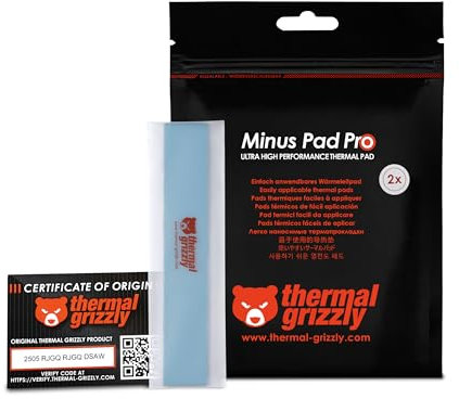 Thermal Grizzly Minus Pad Pro – 2er-Pack Wärmeleitpad, 120 x 20 x 0,5 mm, elektrisch nicht leitend, hohe Wärmeleitfähigkeit und Komprimierbarkeit für SSDs, GPUs und Elektronik