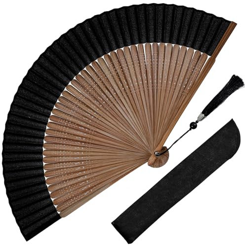 Grevosea Folding Hand Fan, Hand Fans For Women Foldable Nylon-Cloth Bamboo Vintage Retro Chines/Spanish Foldable Fan For Wedding Party Favor Performance Dance Home Decorations Festival Gift