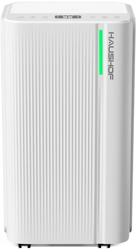 HAUSHOF 12L/Day Dehumidifier for Home, with Air Purification, Digital Humidity Display, 24H Timer, 2L Water Tank & Drainage Hose, 3 Modes – Ideal for Damp, Drying Clothes and Air Freshening