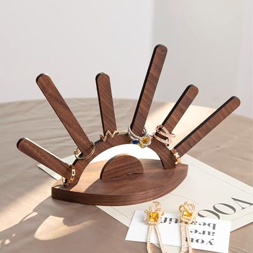 SEABABOO Soporte De Exhibición Para Anillo De Madera 14.4X10.4CM Soporte De Anillas Organizador De Anillos Expositor De Joyas Para Anillos Expositores para Collares Pendientes Anillos (Marrón)
