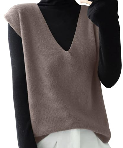 Generisch 2025 - Gilet en tricot pour femme avec col en V profond, pull ample sans manches pour les loisirs Pull de Noël pour couple, kaki, XL