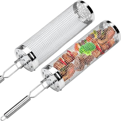 Lot de 2 paniers de barbecue en acier inoxydable pour barbecue en plein air, camping, fêtes