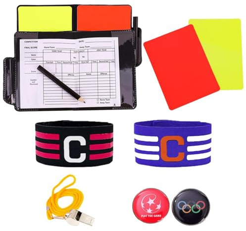 WanderGo 7-Teiliges Schiedsrichter Set, Schiri Set Mit 2 Tasche Punktebuch + 2 Trillerpfeifen + 1 Toss Coins+ 2 Armbinden FüR FußBallkapitäNe, Gebrauch: FüR Football-Spiele Im Schulsport