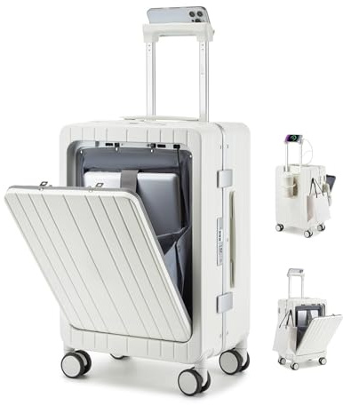 Sea choice Valise Rigide PC Légère avec Compartiment pour Ordinateur Portable Bagage à Main Trolley avec 4 roulettes Doubles Pivotantes et Serrure TSA Chargement USB, Porte-gobelet