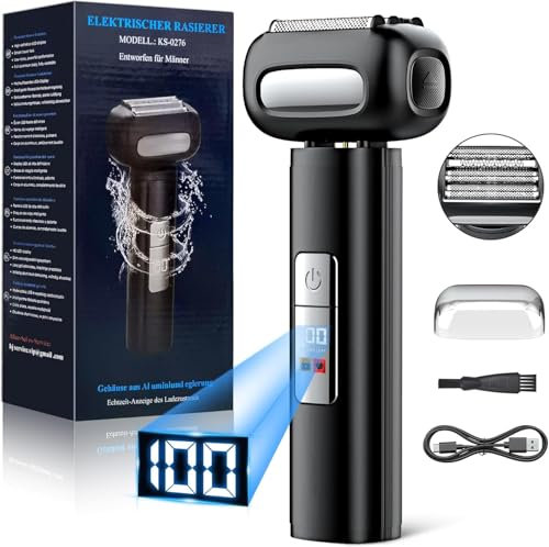 Rasierer Herren Elektrisch, Elektrorasierer Herren, Folienrasierer, 120 Min Laufzeit, IPX7 Waschbarer, Nass-Trockenrasierer, USB Schnellladen, Reisesperre, Geräuscharm, für Bart & Gesicht