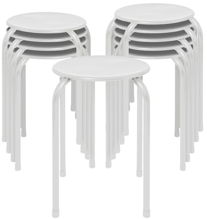 Harbour Housewares Metal Stacking Stools - Matt White - 10x Adults Small Stackable Kitchen Dining Breakfast Bedroom Vanity Dressing Table Sitting Room Office Chair Chairs Seat Set