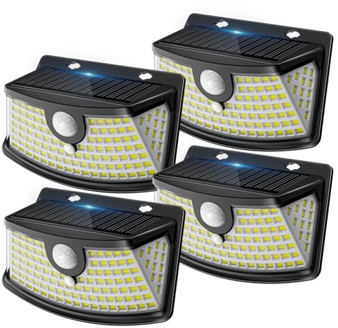 Aootek Solarlampen für Außen Wetterfest mit Bewegungsmelder - 120 Led Strahler, 270° Breiter Winkel, IP65 Wasserdicht- 4 Stück für Garten, Teichbeleuchtung, Schwarzer Rahmen, Kaltweiß