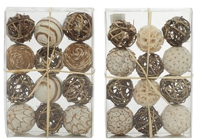 Deco 79 Dried Plant Handmade Decorative Ball Orbs & Vase Filler with Varying Designs, Set of 2 10H, 7W, Brown
