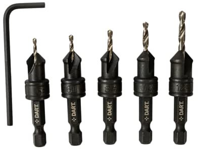 DART 1/4 Hex Quick Change Countersink Drill Bit Set - ISO9001 Accredited Countersink Drill Bits- Includes Adjustable HSS Drill Bits for Precise Pilot Holes - Suitable for Wood and PVC