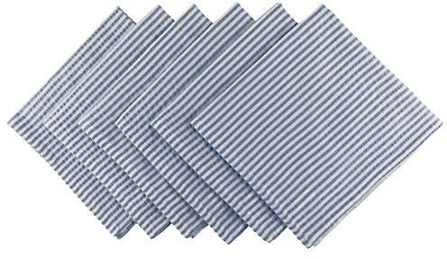 DII 100% Cotton Seersucker Striped Tabletop Collection, Blue, Napkin Set, 6 Piece
