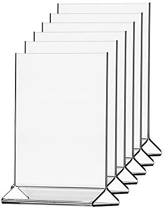 Marketing Holders 6 Pack Upright Sign Holder for 4 x 6 Inch Ads or Flyers Clear Acrylic Table Tent Informational Sheet Signage Frames Double Sided Countertop Lucite Top Loading Frame