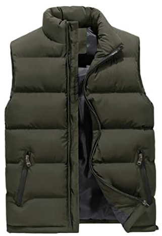 AnyuA Hombre Tamaño Grande Casual Chalecos Puffer Chaquetas De Plumas Verde XL