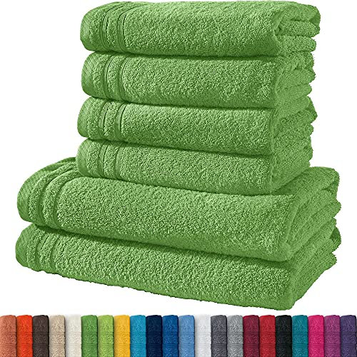 Erwin Müller Handtuchset, Frottierset Heidelberg 6-TLG. 100% Baumwolle apfelgrün - leichte Qualität, saugstark, schnelltrocknend, kompakt - ideal für Sport, Strand, Reisen (weitere Farben)