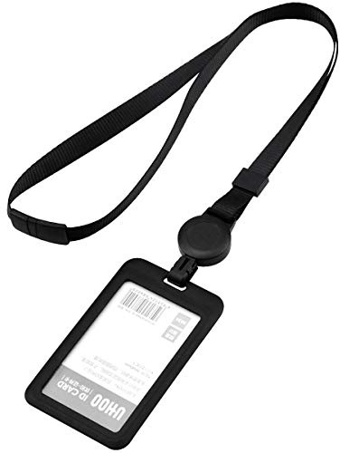 Fodlon Porta Tarjetas Identificativas Colgante Extensible Portatarjetas Retractile Funda Tarjeta Con Correa Cuello Porta Tarjetas Vertical Para Personal, Estudiantes, Exposiciones, Ceremonias, Negro