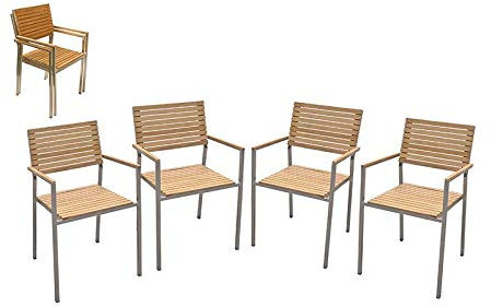 Gravidus 4er Set Stapelstuhl aus Edelstahl und Teak