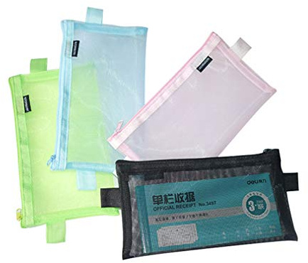 Ulalaza 4 Pcs Mesh Pencil Case Zipper File Sacs Organisateur Portable Transparent Travel Cosmetic Bag