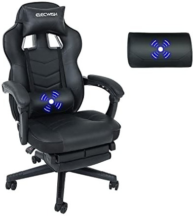 YU YUSING Massage Racing Gaming Stuhl Bürostuhl Ergonomisch Sportsitz höhenverstellbarer Computerstuhl Chefsessel Schreibtischstuhl mit Kopfstützen, verstellbaren Armlehnen und Fußstützen (Schwarz)