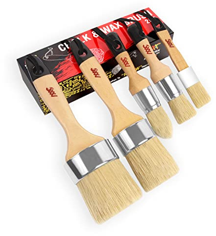 Chalk Paint Brushes for Furniture 5-Piece Set, Natural Bristle Round & Oval - 3 Small & 2 Large Wax Brushes (1-2.5), for Painting, Stenciling, Waxing, Works with All Chalk Paints, Annie Sloan & Waxes