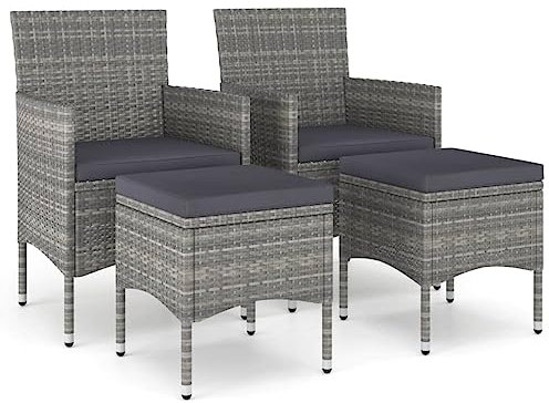 vidaXL Gartenstuhl Hocker Set 4-TLG. Sitzhocker Fußhocker Gartenhocker Gartensessel Essstuhl Stuhl Sessel Gartenmöbel Poly Rattan Grau