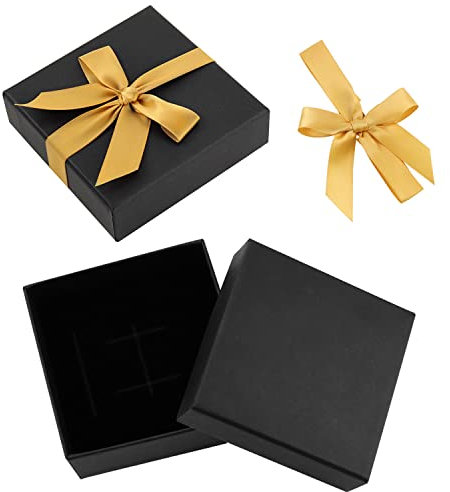 BANTI Scatola di Cartone Scatole Regalo per Gioielli Scatoline Piccole con Coperchio Portagioie Cartone con Pad di Velluto per Collana Bracciali Anello Orecchini Nera 2 PCS